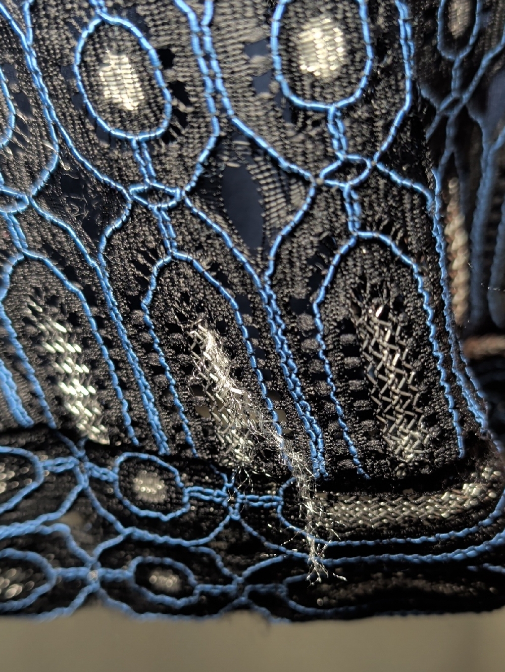 LOFT Navy Lace Eyelet Bell-sleeve Top Silver Embroidery Office Women's Size M - Picture 5 of 7